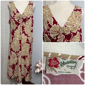 Vintage Hilo Hattie Hawaiian Dress Tropical Philodendron Leaves Midi Women's XL